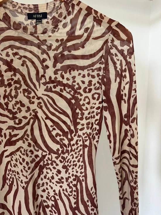 AFRM Shailene Sheer Dress in Taupe Animal XS - Picture 4 of 7
